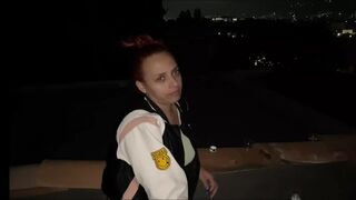 My stepsister is on the balcony of her house and wants me to fuck her