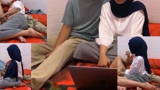 Hijab Girl College Handjob Dick While Doing College Assignment With Her Friend