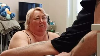 after a deep blowjob, I fill my stepmom's mouth with cum and she eats it