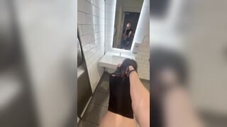 Teen uses the closest dick she can find in the Walmart restroom