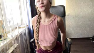 Dildo in tight pussy caused very sweet squirt. Masturbation and squirting
