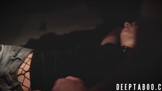 Young girl gets savagely fucked bareback by an older dude