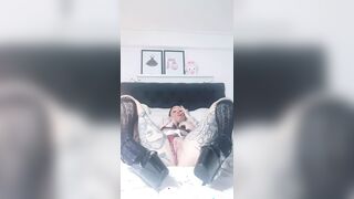 Schoolgirl cums hard with dildo