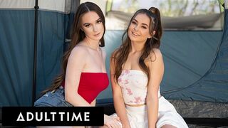 ADULT TIME - Stepsisters Aften Opal and Hazel Moore Finger Fuck Each Other During Staycation
