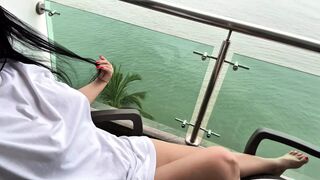 Naughty stepdaughter masturbates by the sea - Real orgasm - hard and horny tits